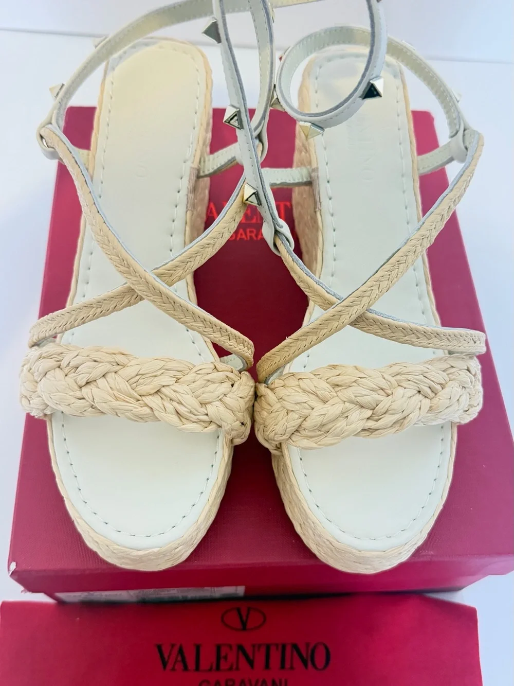*Inspired Shoe*Cream Braided Espadrille Wedge Sandals with Ankle Straps